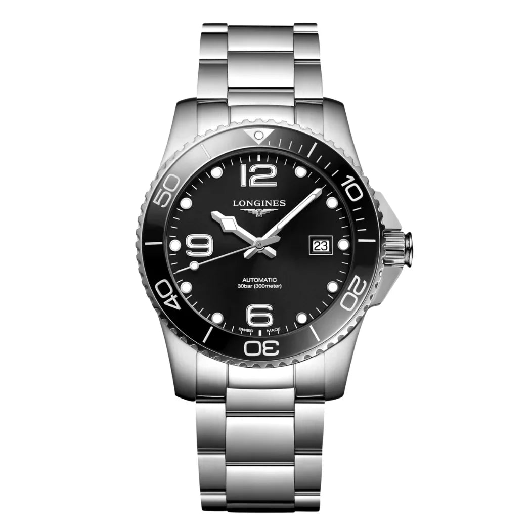 Longines HydroConquest Silver Stainless Steel Black Dial Automatic Watch for Gents – L3.781.4.56.6