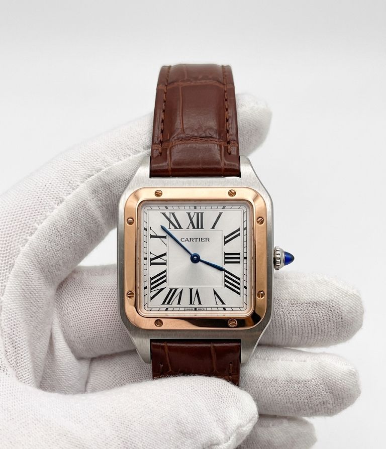 Luxury Square Dress Watch – White Dial, Roman Numerals, Rose Gold Bezel & Brown Leather Strap