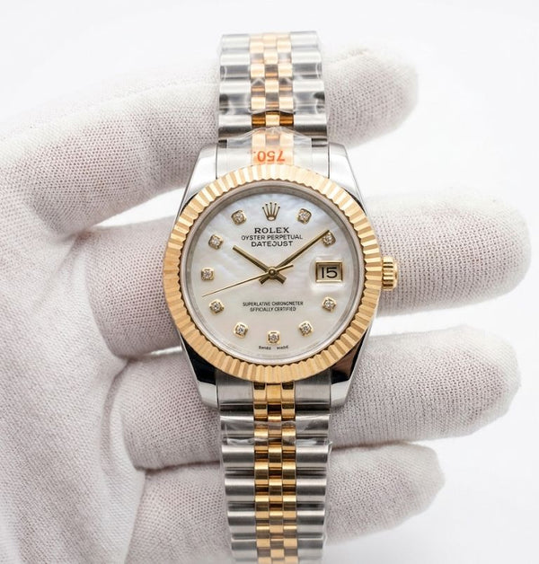 Luxury Two-Tone Rolex Datejust Style Watch with Diamond Dial & Fluted Bezel