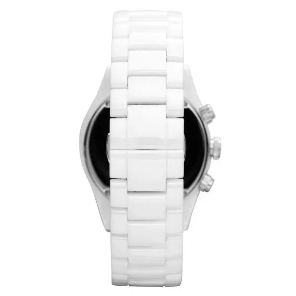 Emporio Armani Women’s Chronograph Quartz White Ceramic Chain Mother Of Pearl Dial 43mm Watch AR1456