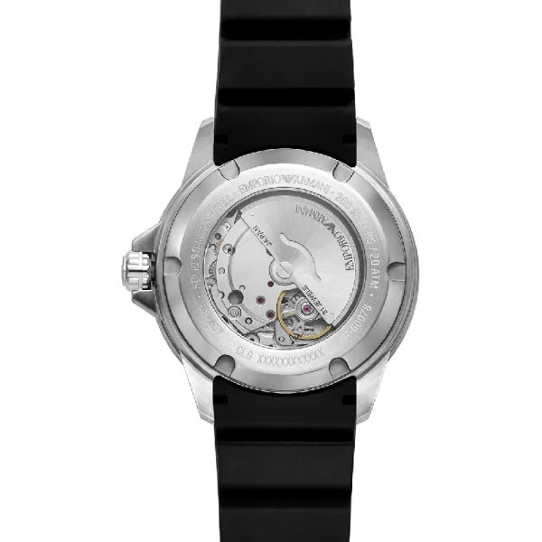 Emporio Armani Men’s Automatic Black Silicone Strap Black Dial 42mm Watch AR60078