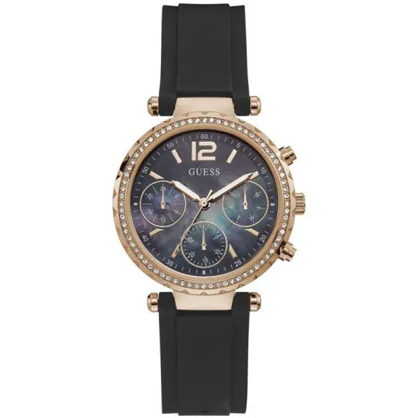 Guess Women’s Quartz Black Silicone Strap Black Mother Of Pearl Dial 37mm Watch GW0113L2