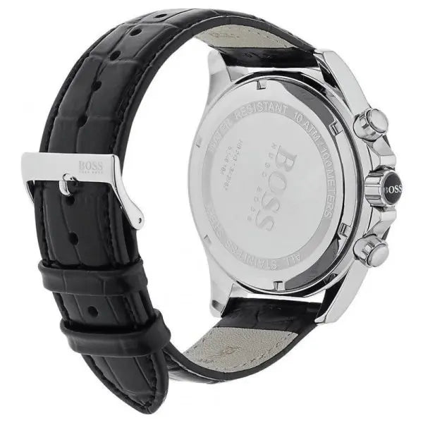 Hugo Boss Men’s Chronograph Quartz Black Leather Strap Grey Dial 44mm Watch 1513177