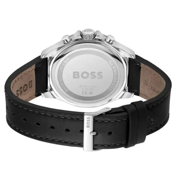 Hugo Boss Men’s Chronograph Quartz Black Leather Strap Black Dial 45mm Watch 1514121