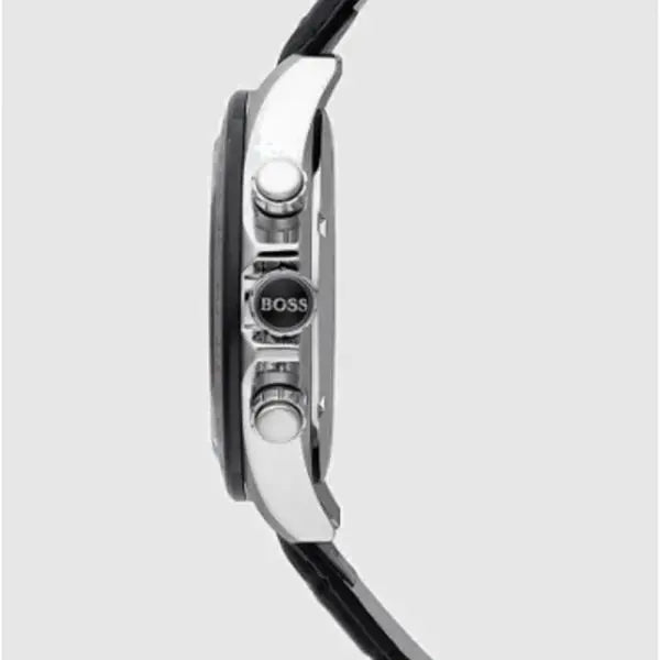 Hugo Boss Men’s Chronograph Quartz Black Leather Strap Grey Dial 44mm Watch 1513177