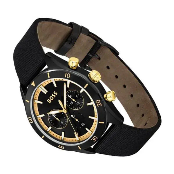 Hugo Boss Men’s Chronograph Quartz Black Nylon Strap Black Dial 44mm Watch 1513935