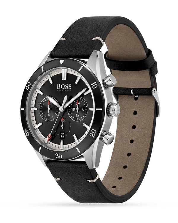 Hugo Boss Men’s Quartz Leather Strap Black Dial 44mm Watch 1513864