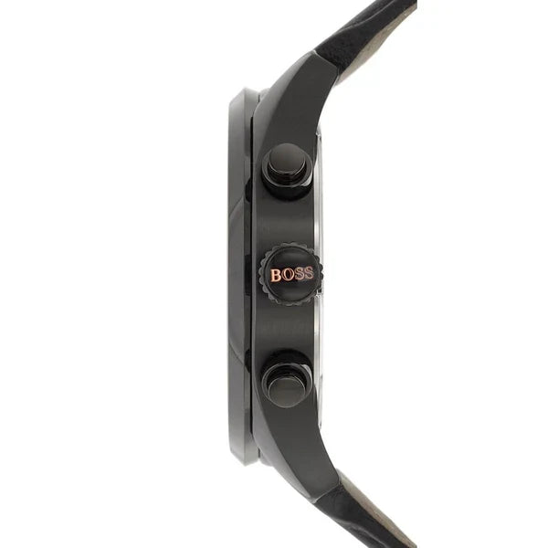 Hugo Boss Men’s Quartz Lather Strap Black Dial 44mm Watch 1513550