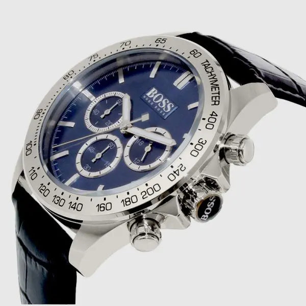 Hugo Boss Men’s Quartz Black Leather Strap Blue Dial 44mm Watch 1513176