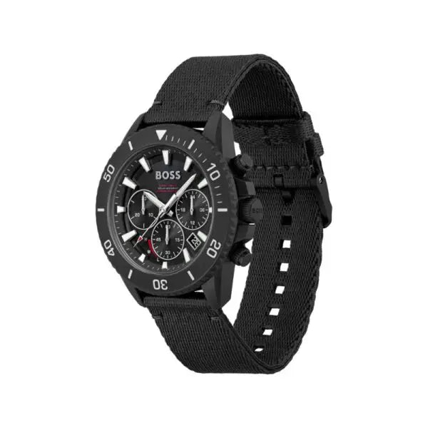 Hugo Boss Men’s Chronograph Quartz Black Nylon Strap Black Dial 45mm Watch 1513918