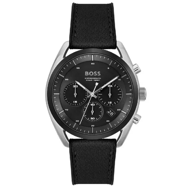 Hugo Boss Men’s Chronograph Quartz Black Silicone Strap Black Dial 44mm Watch 1514091