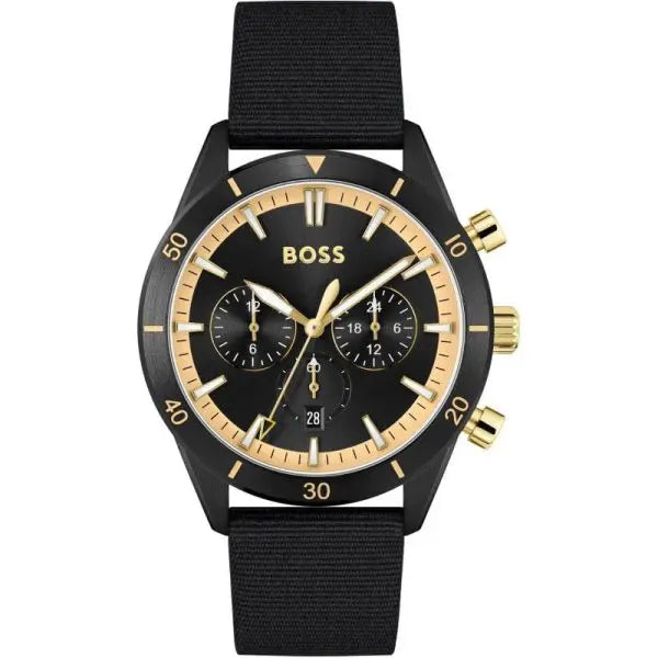 Hugo Boss Men’s Chronograph Quartz Black Nylon Strap Black Dial 44mm Watch 1513935