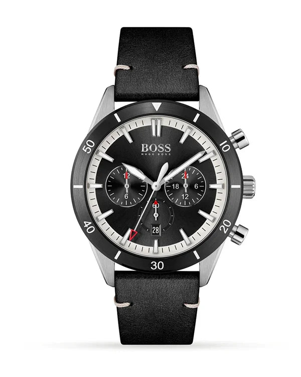 Hugo Boss Men’s Quartz Leather Strap Black Dial 44mm Watch 1513864