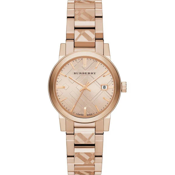 Burberry Ladies Swiss Made Stainless Steel Rose Gold 34mm Watch BU9146
