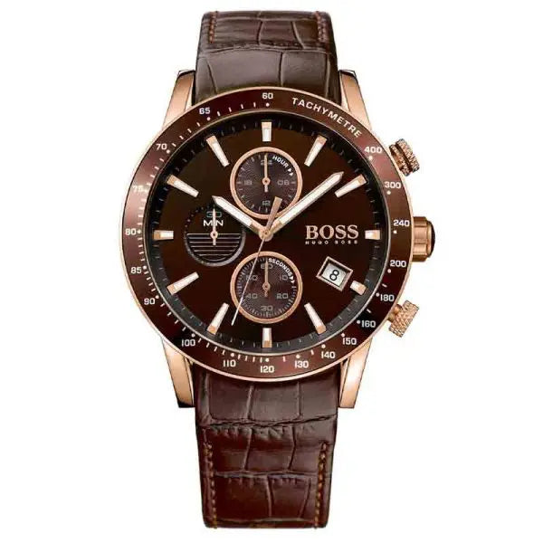 Hugo BOSS Men’s Chronograph Quartz Leather Strap Brown Dial 44mm Watch 1513392