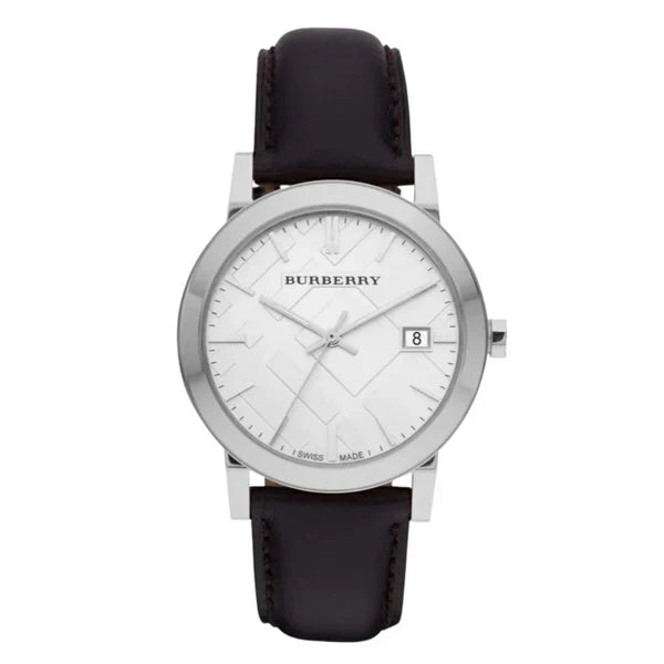Burberry Men’s Swiss Made Leather Strap Silver Dial 38mm Watch BU9008