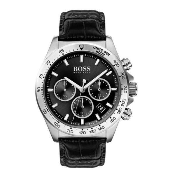Hugo Boss Men’s Chronograph Leather Strap Black Dial 45mm Watch 1513752