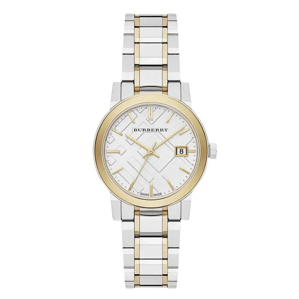 Burberry Women’s Swiss Made Quartz Two-Tone Stainless Steel Silver Dial 34mm Watch BU9115
