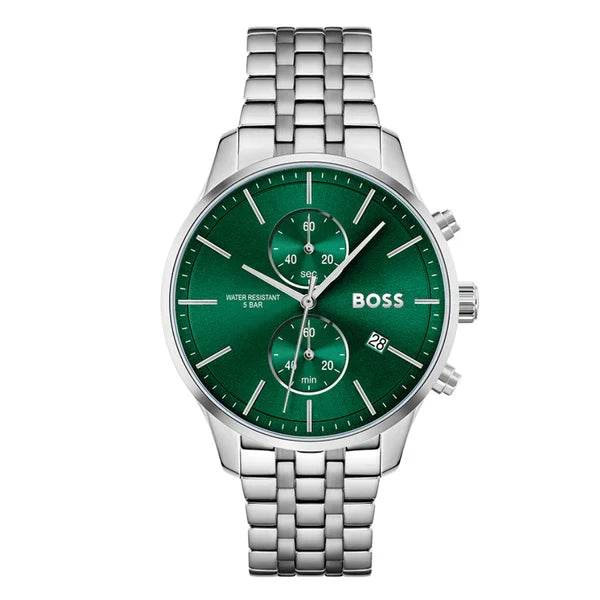 Hugo Boss Men’s Quartz Silver Stainless Steel Green Dial 42mm Watch 1513975