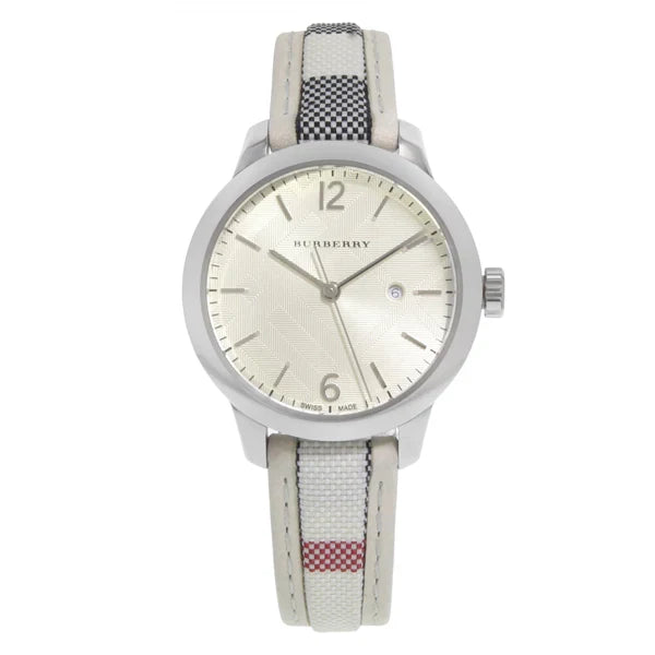 Burberry Women’s Swiss Made Quartz Multicolor Leather Strap White Dial 32mm Watch BU10113