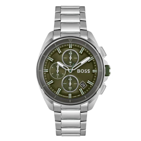 Hugo Boss Men’s Quartz Silver Stainless Steel Green Dial 44mm Watch 1513951