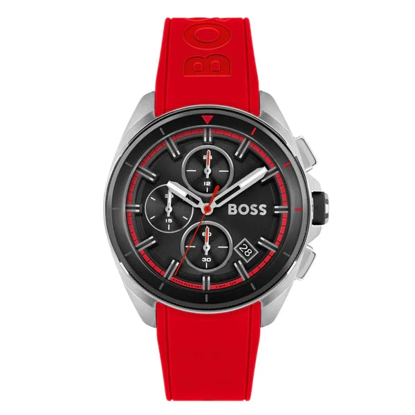 Hugo Boss Men’s Quartz Red Silicone Strap Black Dial 44mm Watch 1513959