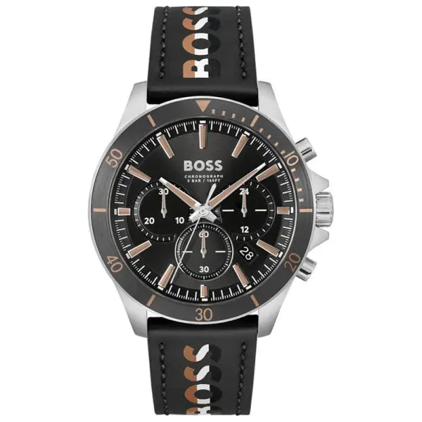 Hugo Boss Men’s Chronograph Quartz Black Leather Strap Black Dial 45mm Watch 1514121