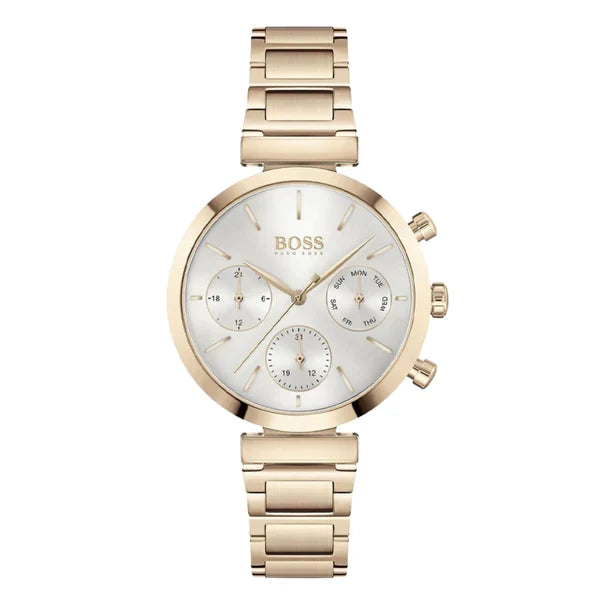 Hugo Boss Women’s Chronograph Quartz Gold Stainless Steel Silver Dial 36mm Watch 1502531