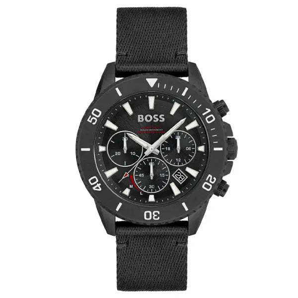 Hugo Boss Men’s Chronograph Quartz Black Nylon Strap Black Dial 45mm Watch 1513918