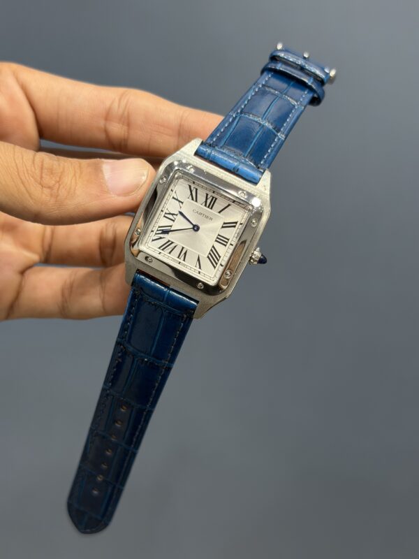 NEW COLLECTION SILVER CASE WITH WHITE DIAL & BLUE LEATHER STRAP