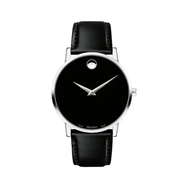 Movado Men’s Quartz Swiss Made Leather Strap Black Dial 40mm Watch 0607269