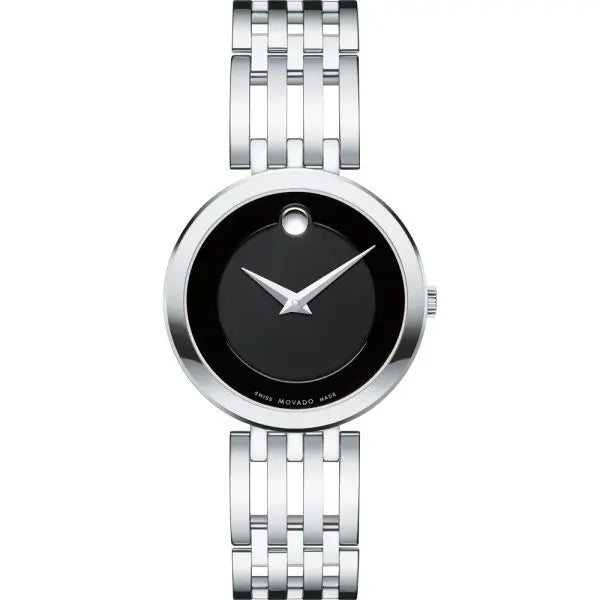 Movado Women’s Quartz Swiss Made Stainless Steel Black Dial 28mm Watch 0607051