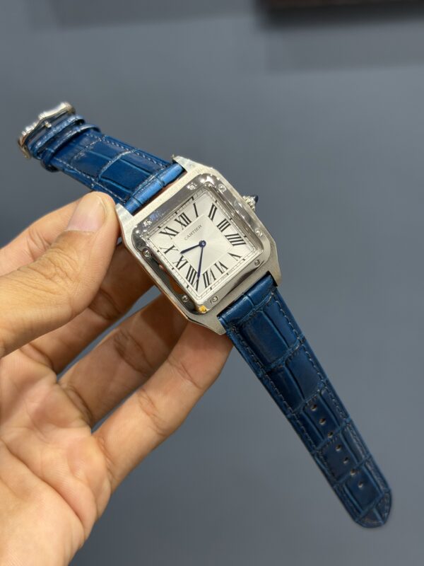 NEW COLLECTION SILVER CASE WITH WHITE DIAL & BLUE LEATHER STRAP