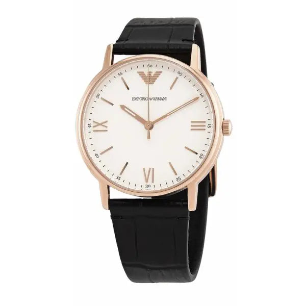 Emporio Armani Men’s Quartz Black Leather Strap White Dial 41mm Watch AR80015M