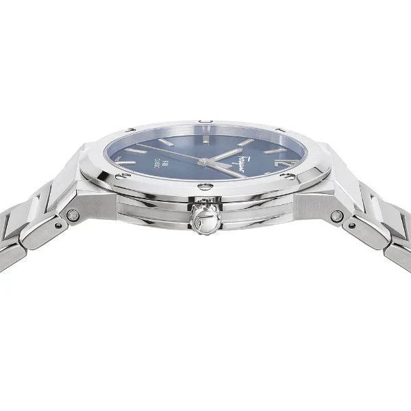 Ferragamo Men’s Swiss Made Quartz Silver Stainless Steel Blue Dial 41mm Watch SFDT01320