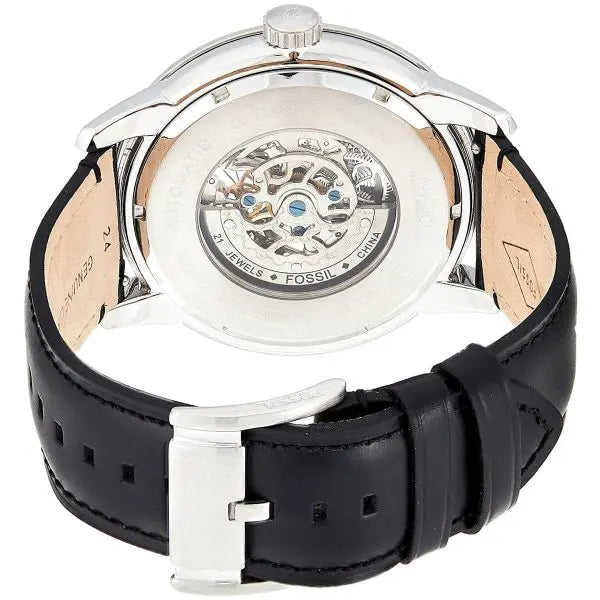 Fossil Men’s Automatic Black Leather Strap Black Skeleton Dial 48mm Watch ME3153