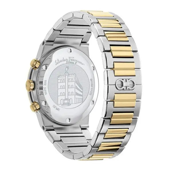 Ferragamo Men’s Swiss Made Quartz Two Tone Stainless Steel Blue Dial 41mm Watch SFME00521