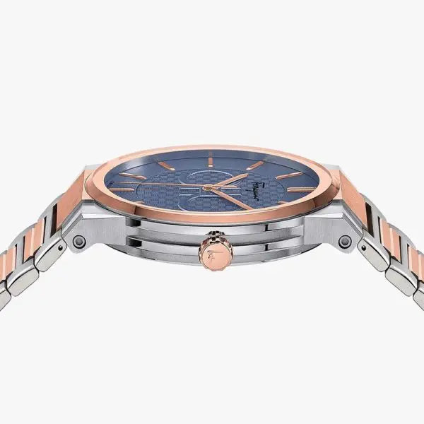 Ferragamo Swiss Made Men’s Quartz Two Tone Stainless Steel Blue Dial 41mm Watch SFHP007-20