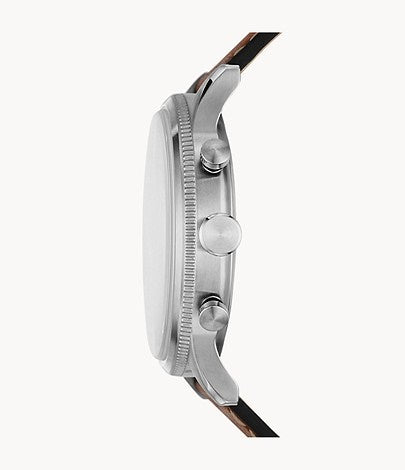 Fossil Men’s Quartz Brown Leather Strap Silver Dial 44mm Watch FS5809