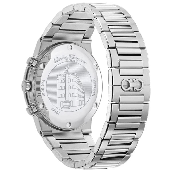 Ferragamo Men’s Swiss Made Quartz Silver Stainless Steel Black Dial 41mm Watch SFME00321