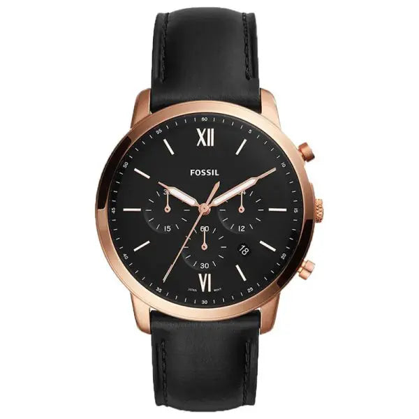 Fossil Men’s Chronograph Quartz Black Leather Strap Black Dial 44mm Watch FS5381