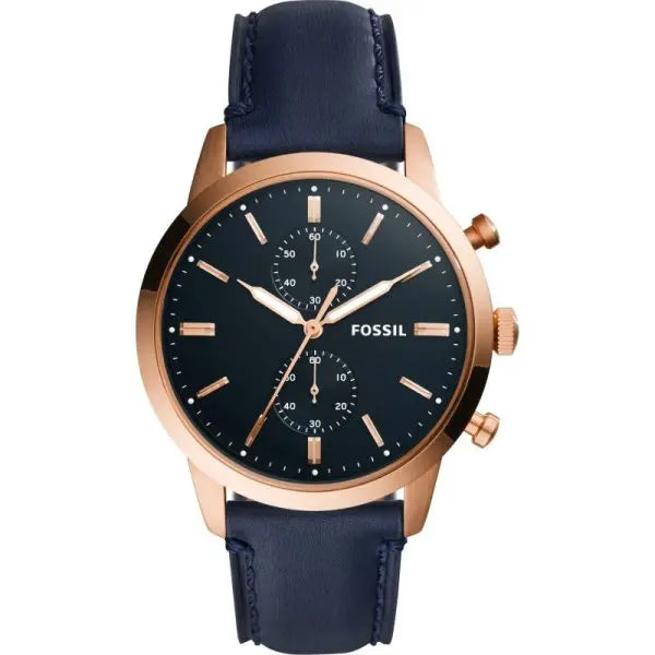 Fossil Men’s Chronograph Quartz Blue Leather Strap Blue Dial 44mm Watch FS5436