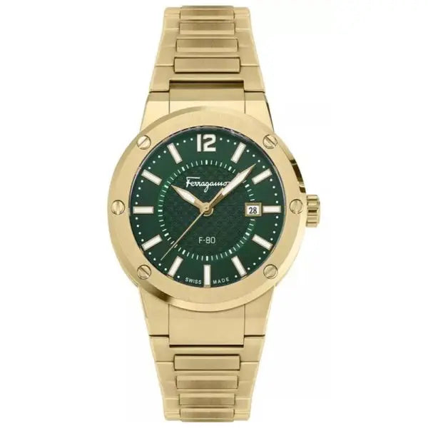 Ferragamo Men’s Swiss Made Quartz Gold Stainless Steel Green Dial 44mm Watch SFHY02921