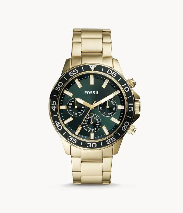 Fossil Men’s Chronograph Quartz Gold Stainless Steel Green Dial 45mm Watch BQ2493