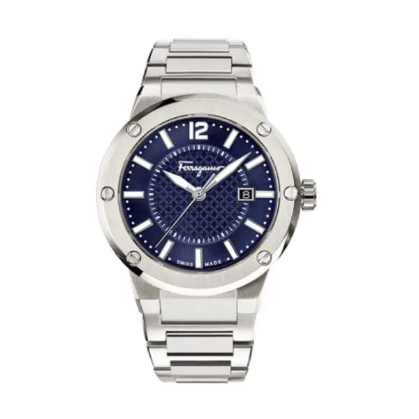 Ferragamo Men’s Swiss Made Quartz Silver Stainless Steel Blue Dial 44mm Watch SFHY02923