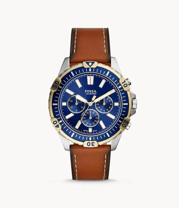 Fossil Men’s Chronograph Quartz Leather Strap Blue Dial 44mm Watch FS5625