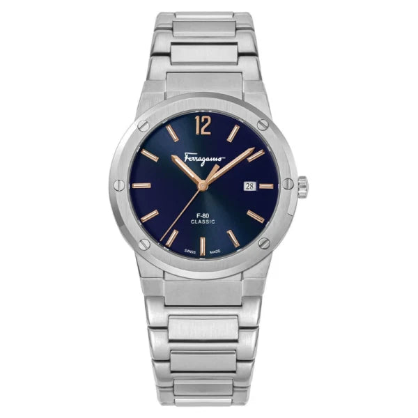 Ferragamo Men’s Swiss Made Quartz Silver Stainless Steel Blue Dial 41mm Watch SFDT02423