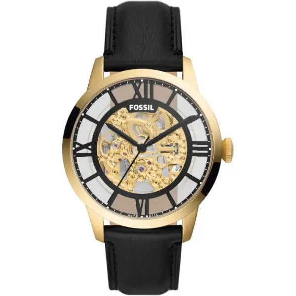 Fossil Men’s Automatic Black Leather Strap Black Skeleton Dial 44mm Watch ME3210