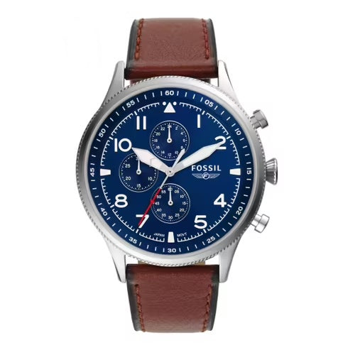 Fossil Men’s Quartz Brown Leather Strap Blue Dial 44mm Watch FS5832
