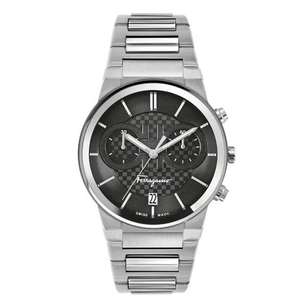 Ferragamo Men’s Swiss Made Quartz Silver Stainless Steel Black Dial 41mm Watch SFME00321